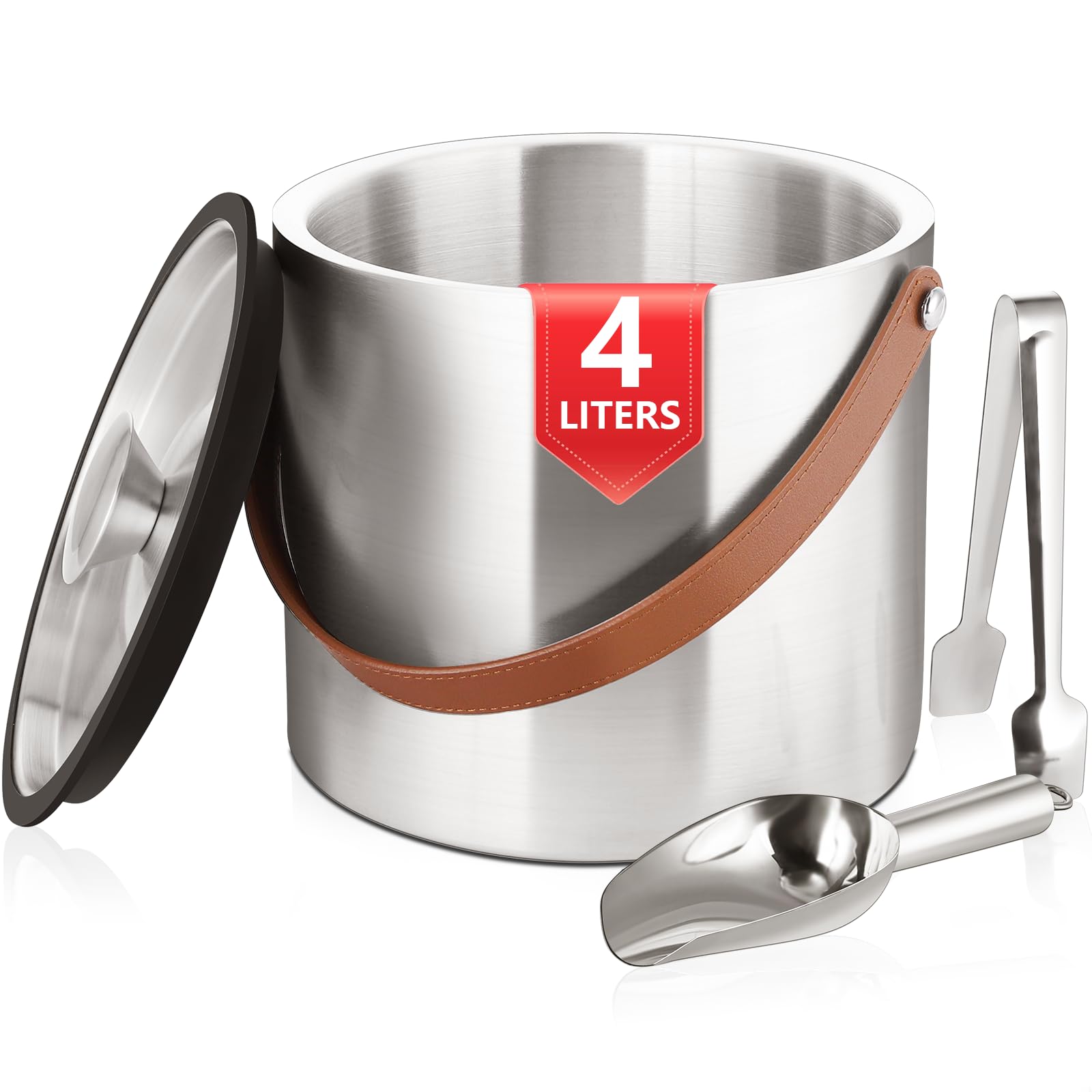Bakpoco 4L ice bucket with lid and scoop for easy party service.