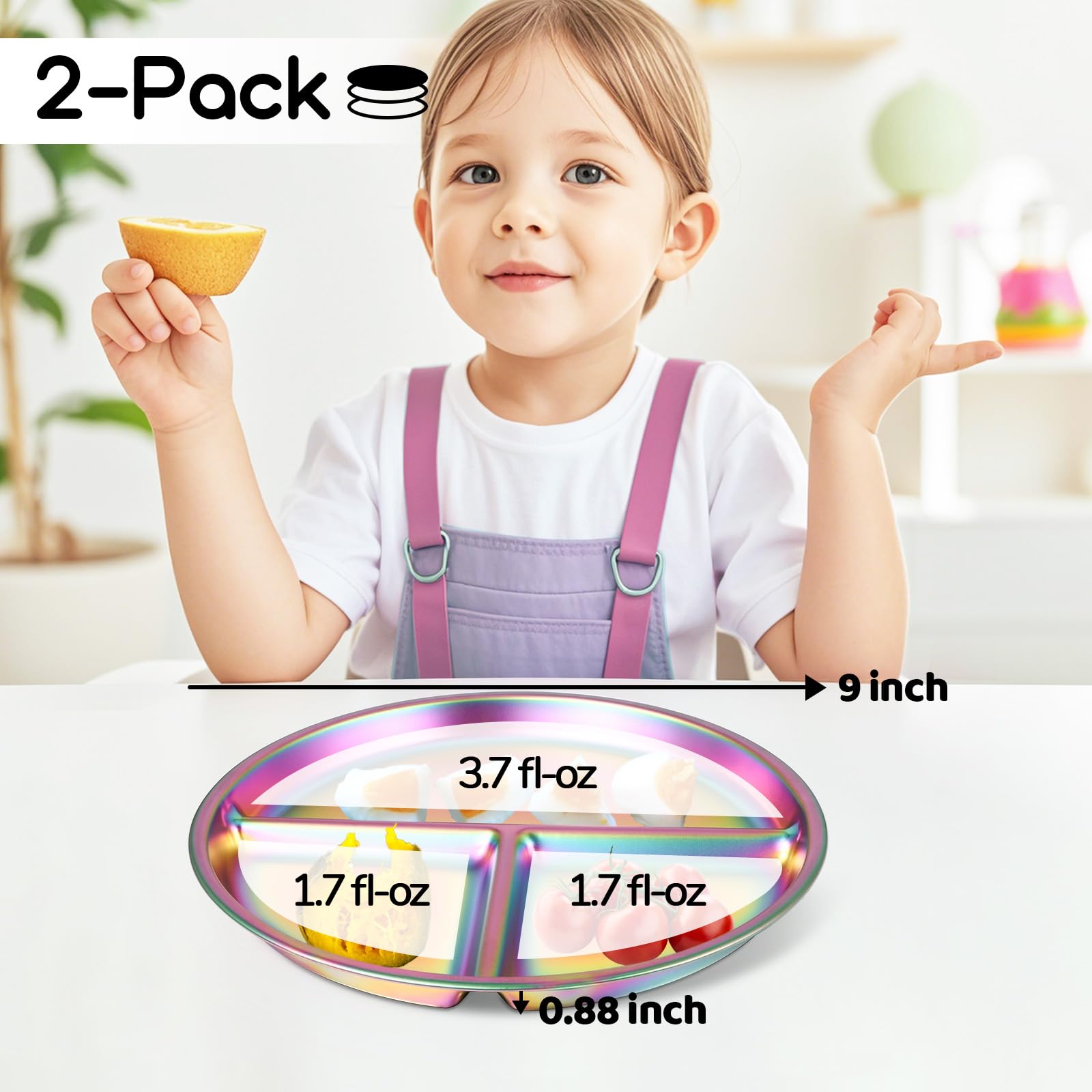 Bakpoco three-compartment divided plate keeps meals balanced for kids.