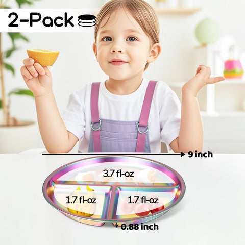 Bakpoco three-compartment divided plate keeps meals balanced for kids.