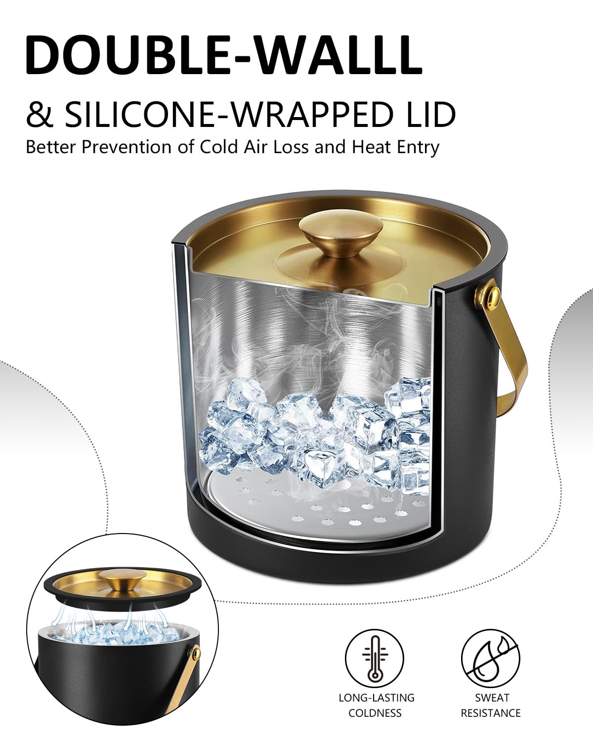 Bakpoco double-wall ice bucket demonstrating excellent insulation and condensation resistance