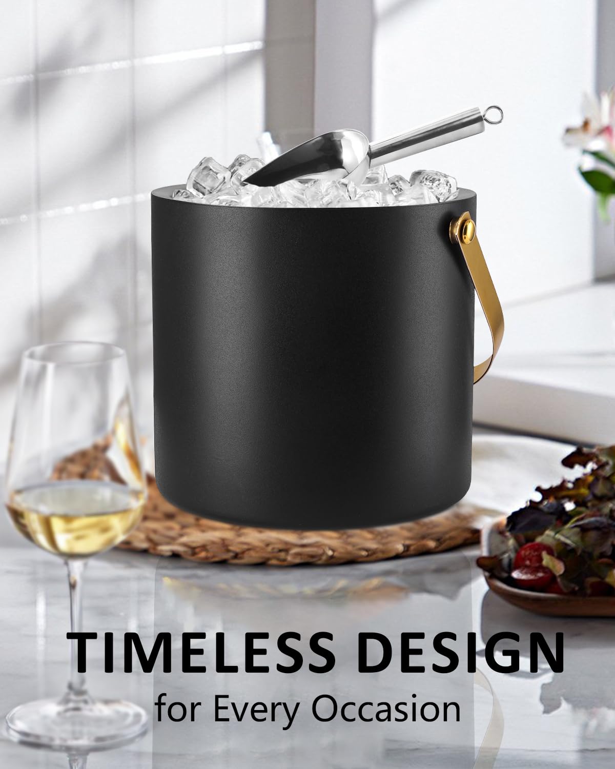Bakpoco brushed stainless steel ice bucket is easy to wipe clean after use