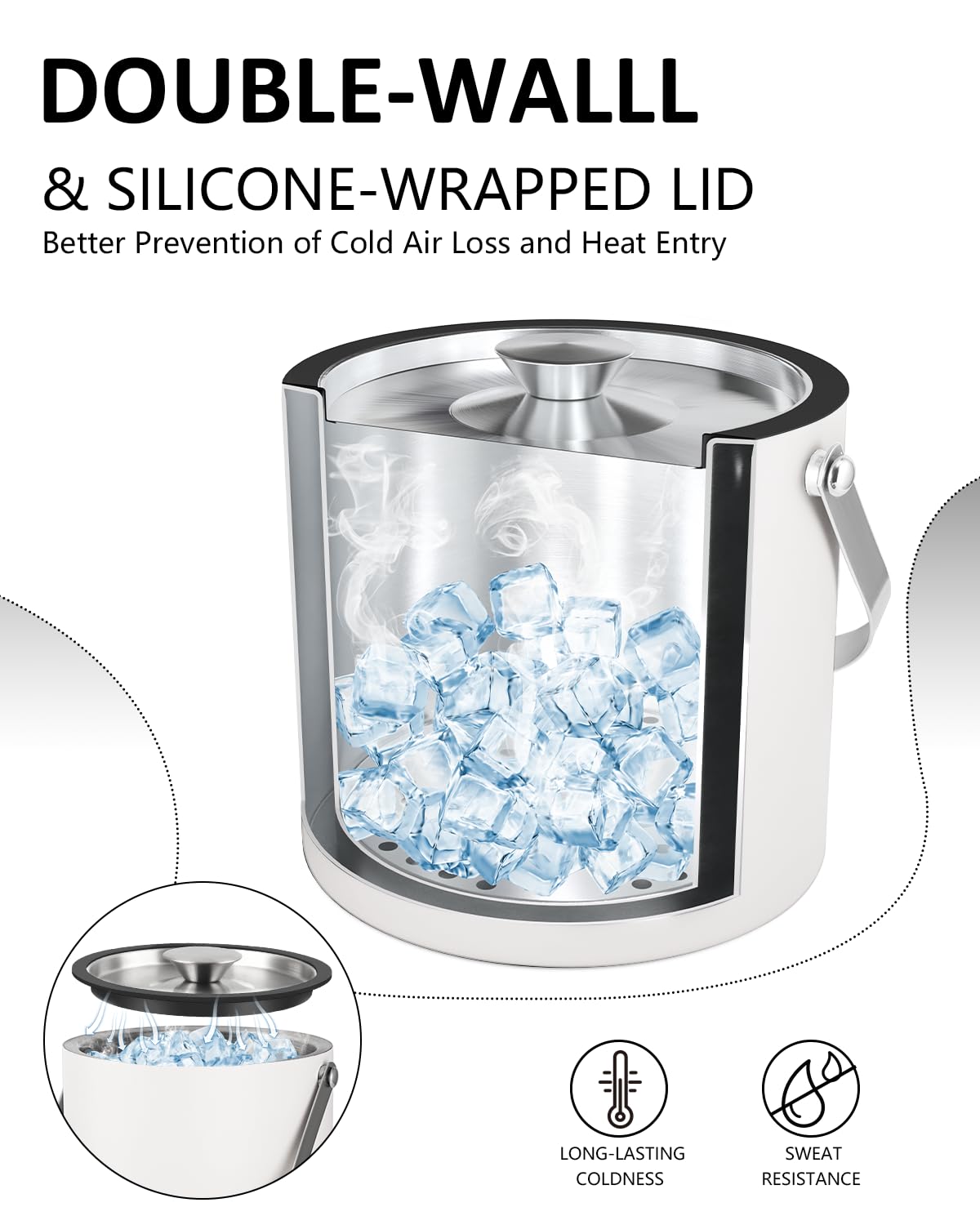 Bakpoco ice bucket with tongs and scoop in use for easy serving