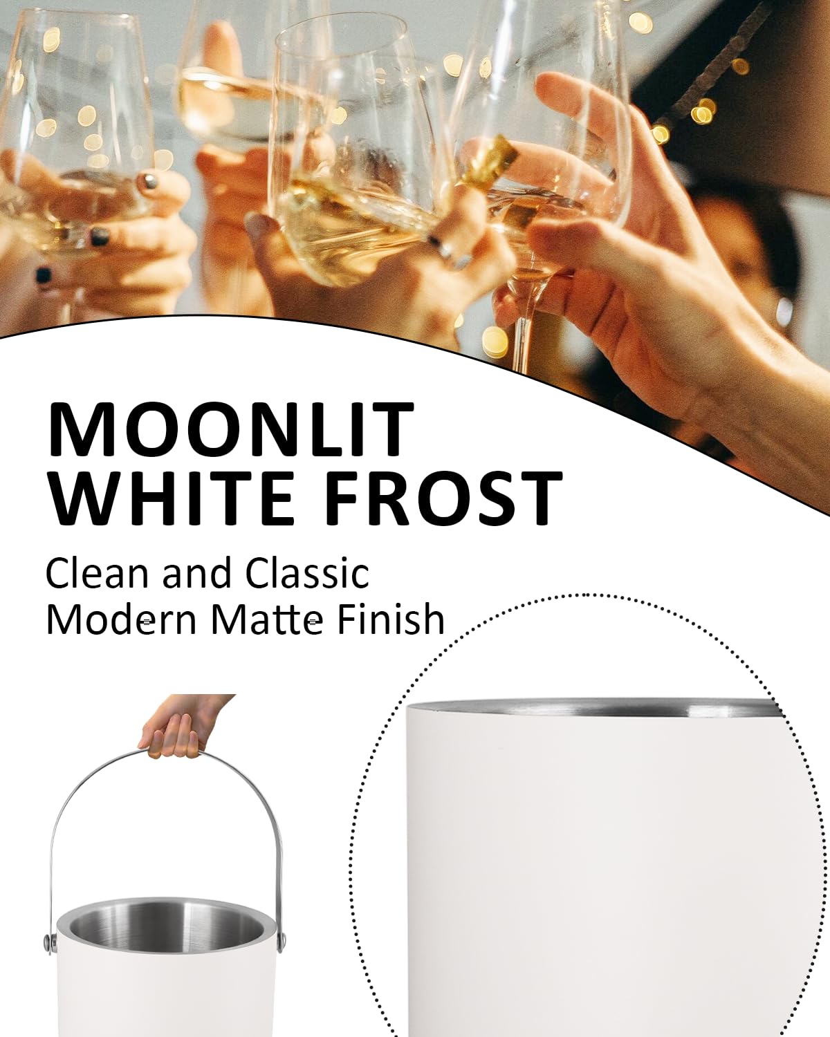 Bakpoco white and silver ice bucket design fits any setting