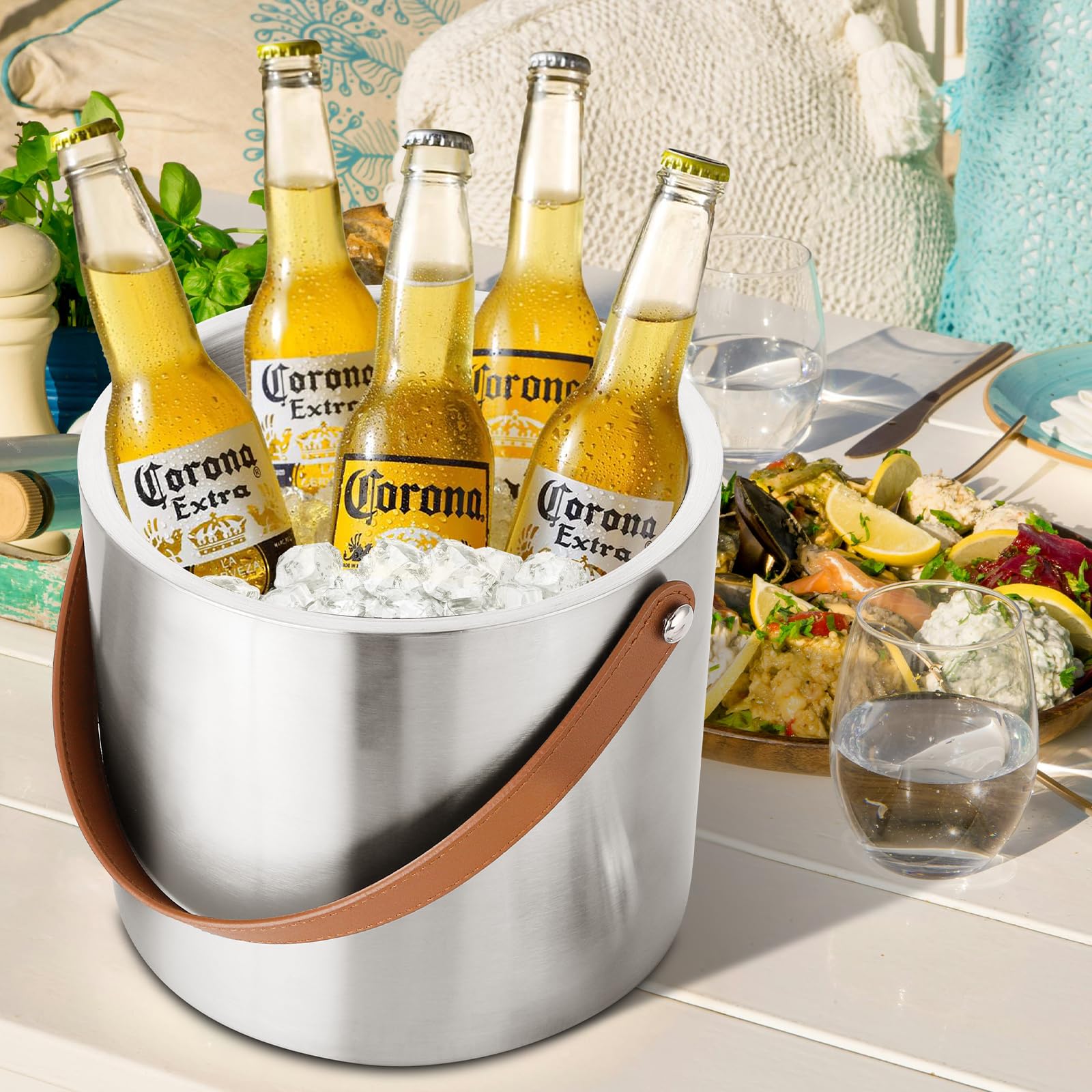 Bakpoco party-ready ice bucket cools drinks at picnics.