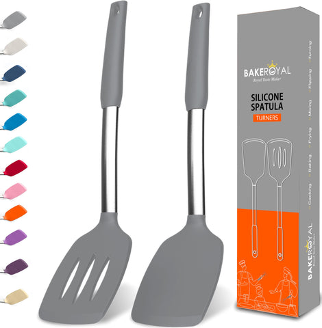 BakeRoyal silicone spatula set top view for versatile cooking tasks