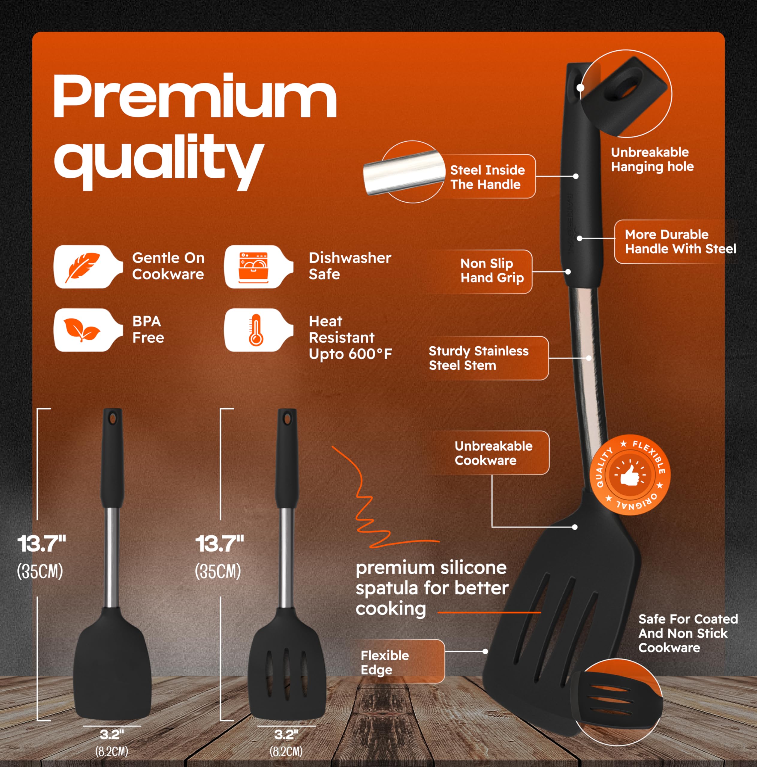BakRoyal silicone spatula slotted for draining fat while cooking eggs or pancakes