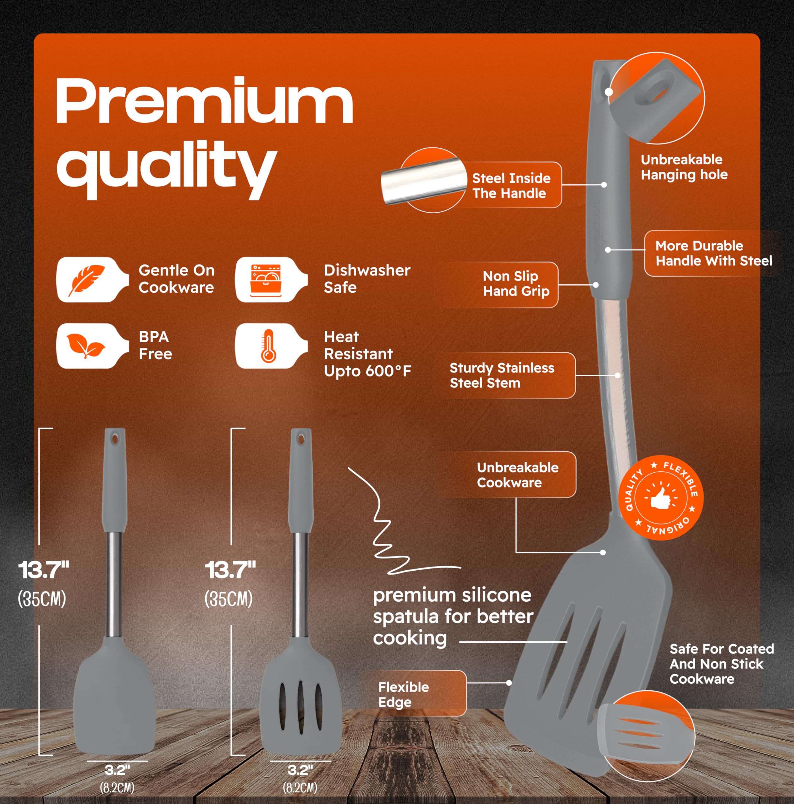 BakeRoyal silicone spatulas close-up shows heat resistance up to 600°F