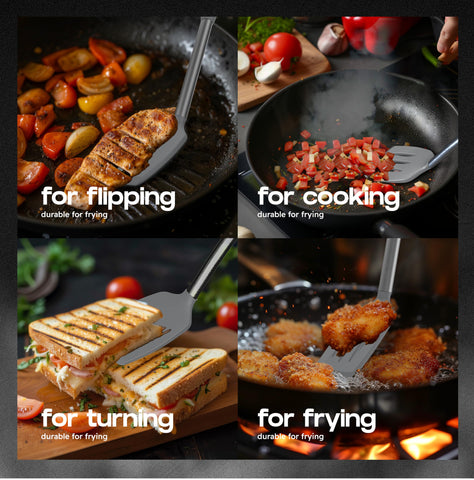 BakeRoyal slotted spatula in pan for draining and turning