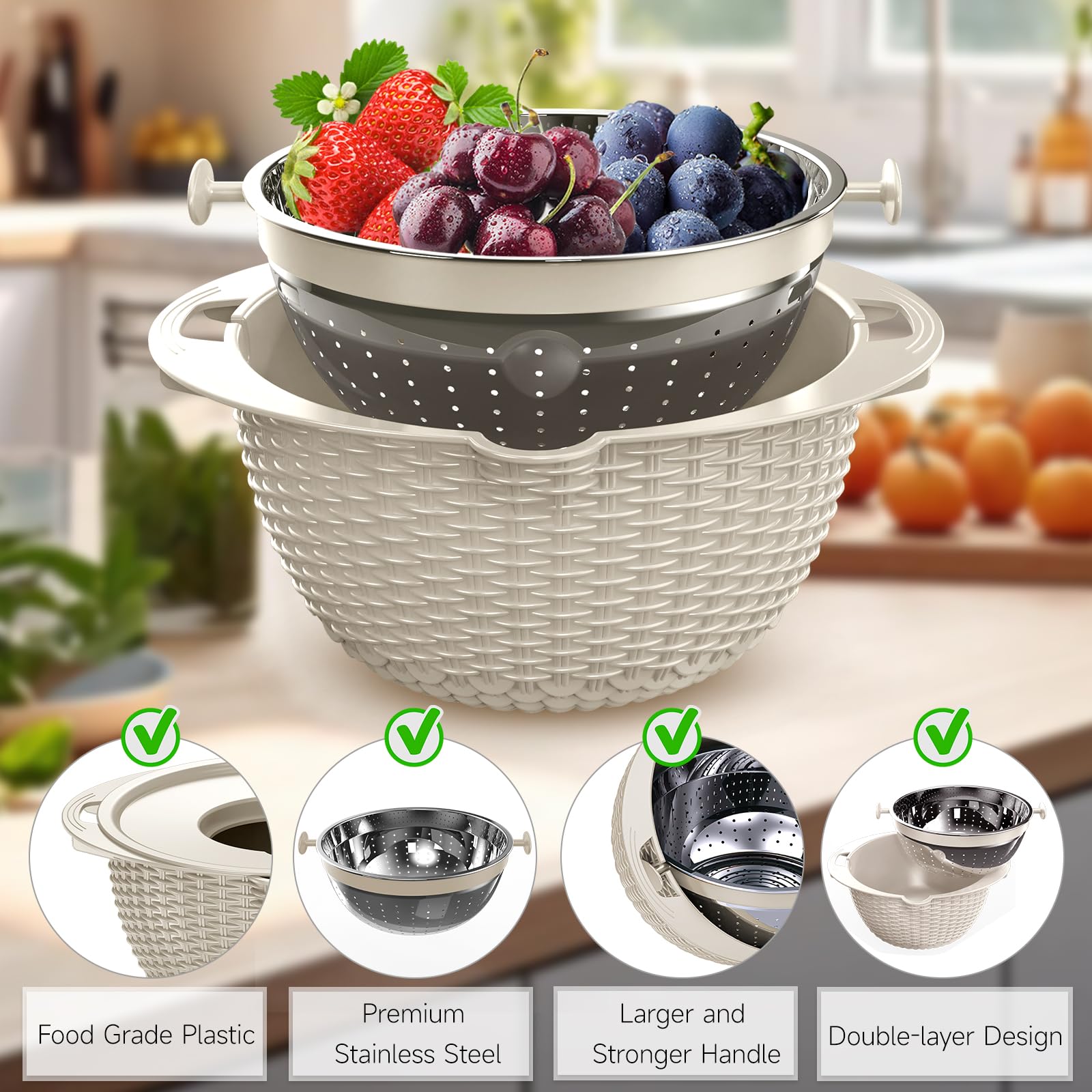 Balavina ergonomic pasta strainer handle for comfortable grip.