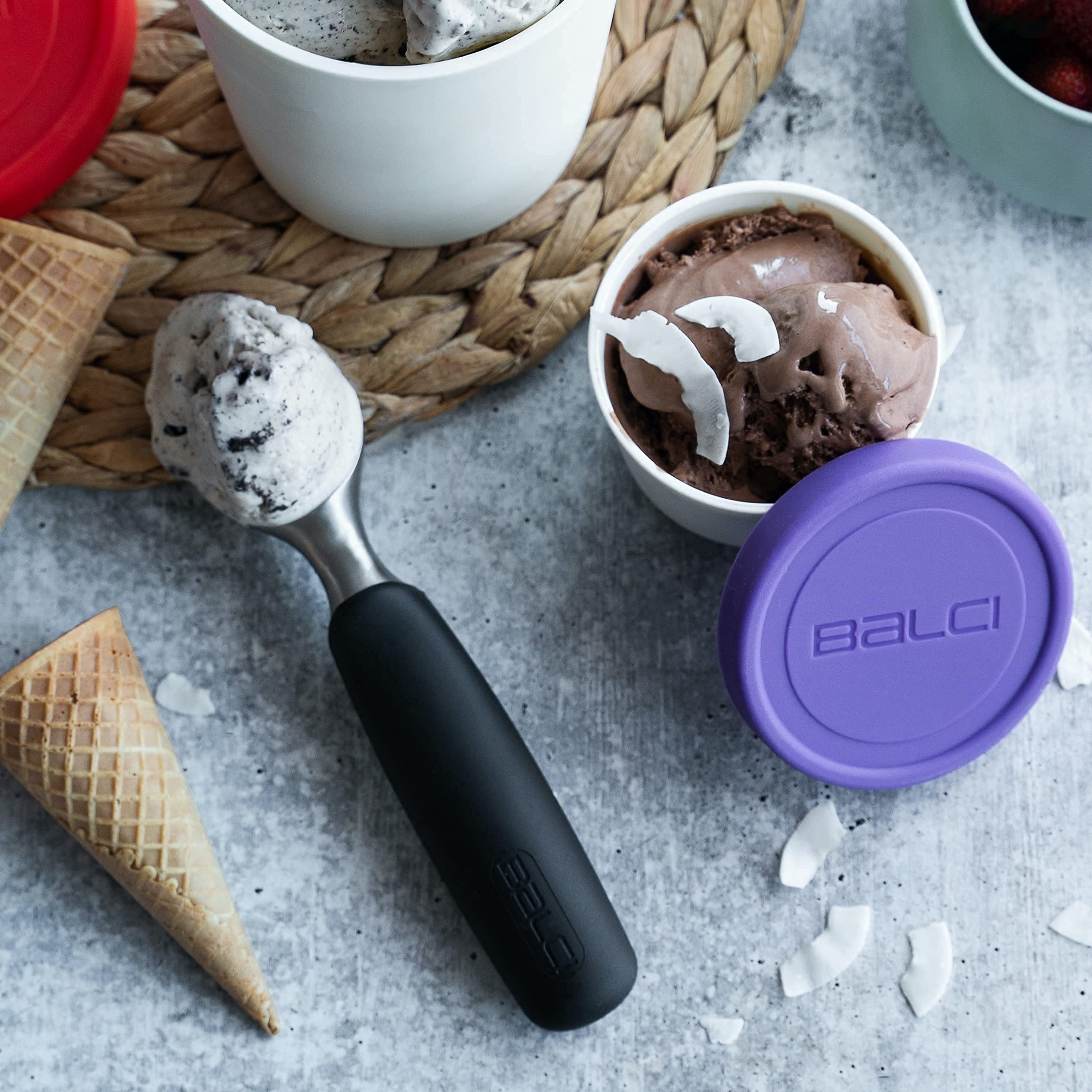 BALCI 8oz mini ice cream container stackable design saves freezer space.