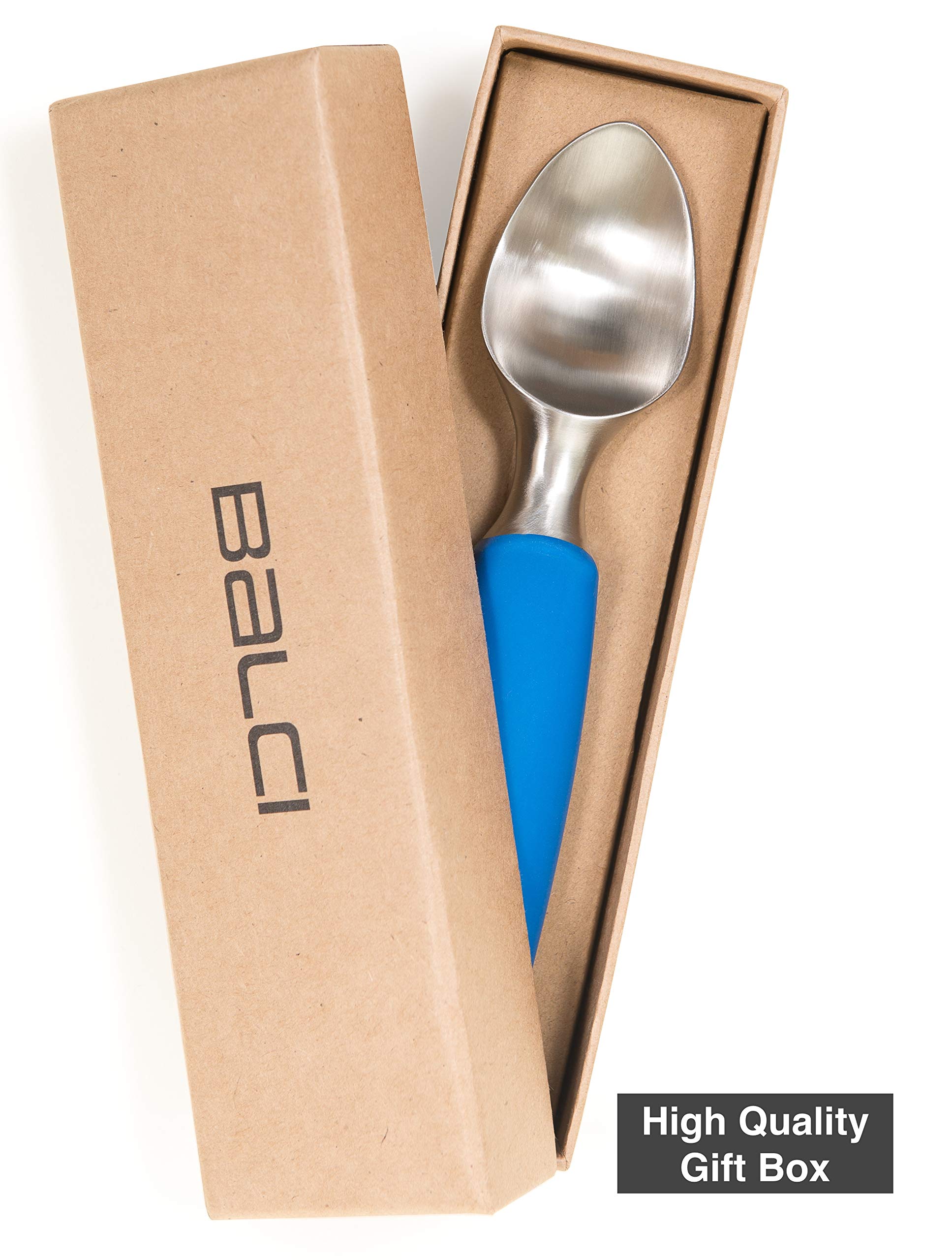 Balci ice cream scoop features a non-slip rubber grip for comfortable scooping at family gatherings.