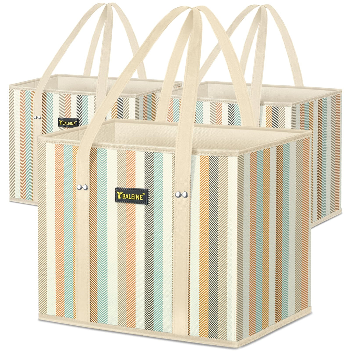 BALEINE 3Pk reusable grocery bags with reinforced bottom for sturdy loads