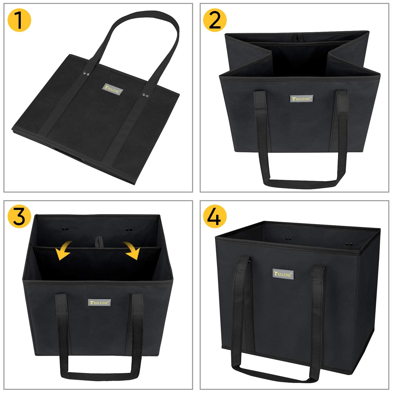 Baleine bags folded flat for simple trunk and closet storage.