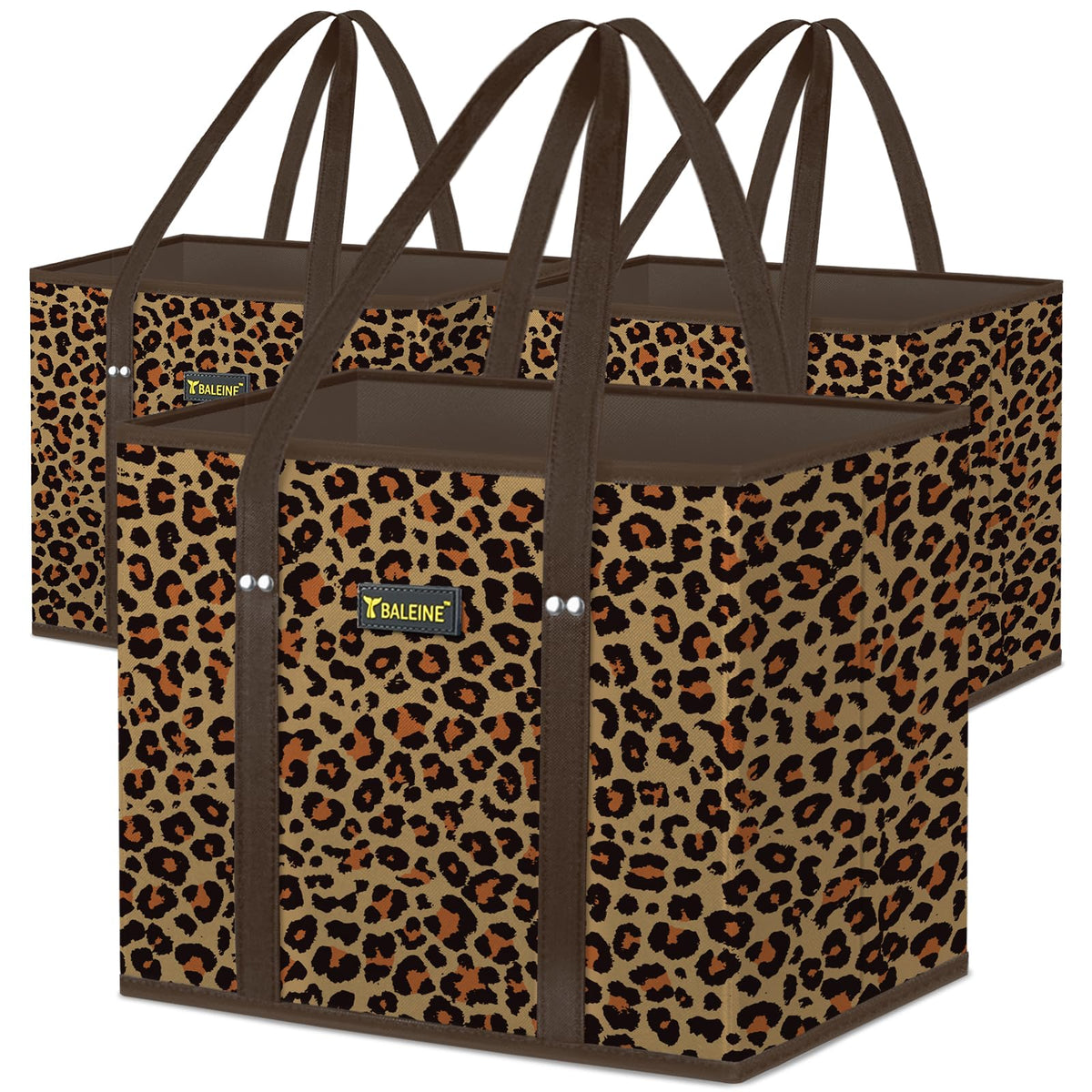 BALEINE leopard bags folded neatly for compact storage and quick access
