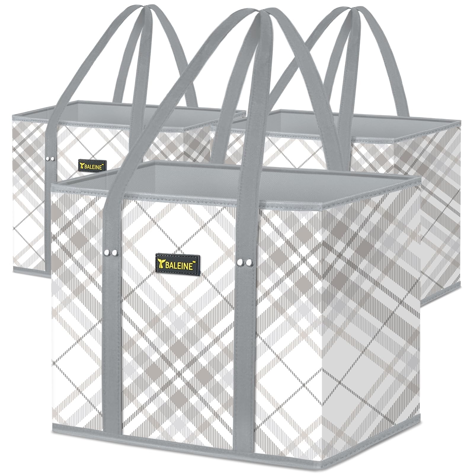 BALEINE plaid check reusable bags folded for compact storage