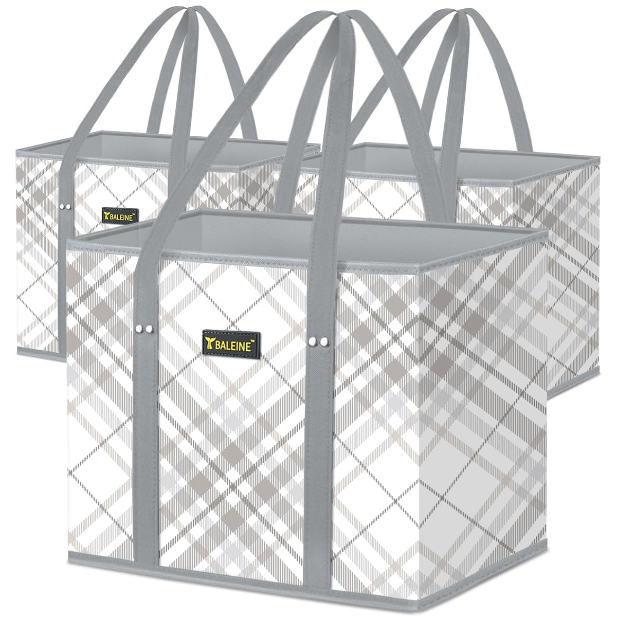 BALEINE plaid check reusable bags folded for compact storage