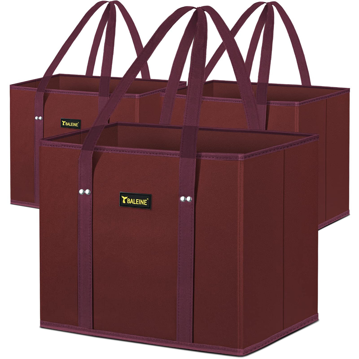 BALEINE 3-pack reusable bags in red for organized grocery shopping and reduced waste