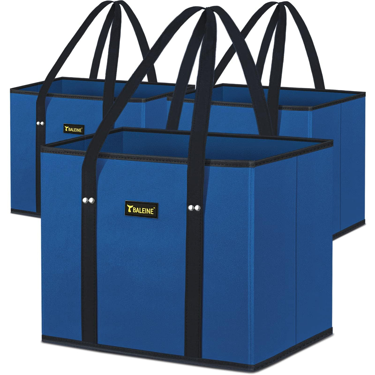 BALEINE foldable blue grocery bags in a row for easy storage and eco-friendly shopping.