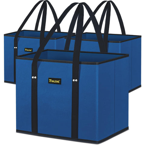 BALEINE foldable blue grocery bags in a row for easy storage and eco-friendly shopping.