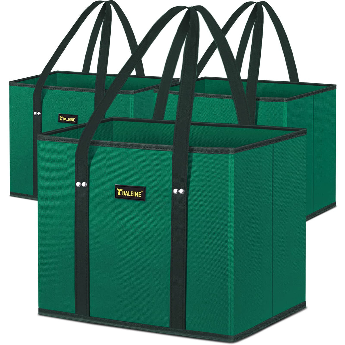 BALEINE 3Pk foldable green bags for easy, clutter-free shopping.