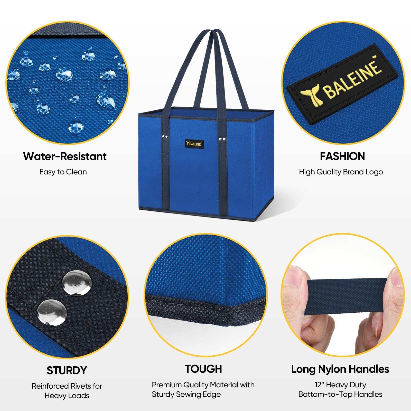 BALEINE large size totes measuring 10 by 11 by 13 inches for cart compatibility.