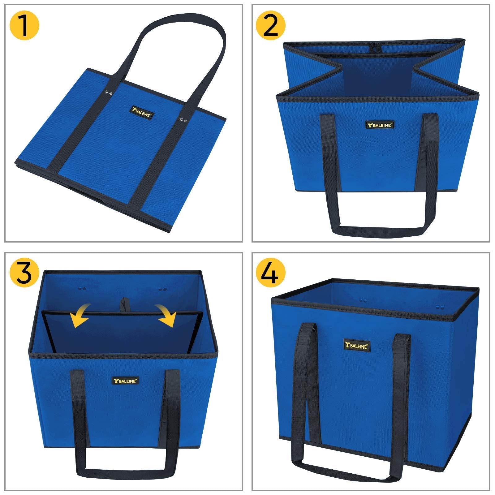 BALEINE 3-pack organized shopping bags ideal for cart and trunk loading.