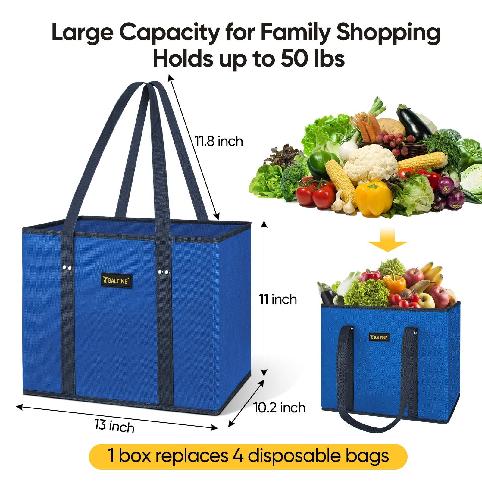 BALEINE bags with reinforced bottom ready for heavy groceries and stability.