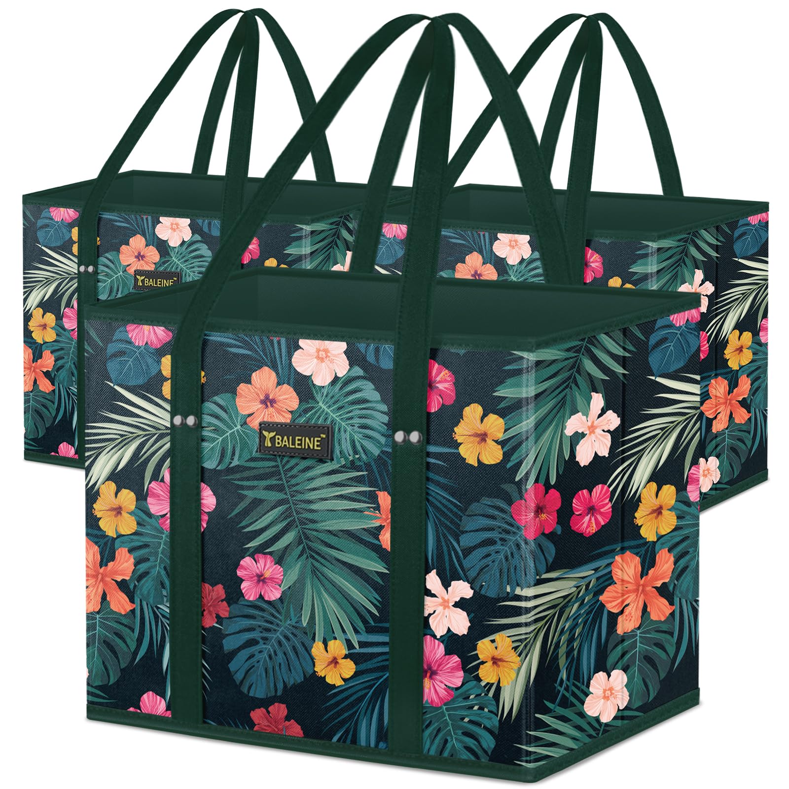 BALEINE Blossom 3Pk reusable bags folded flat for compact storage.