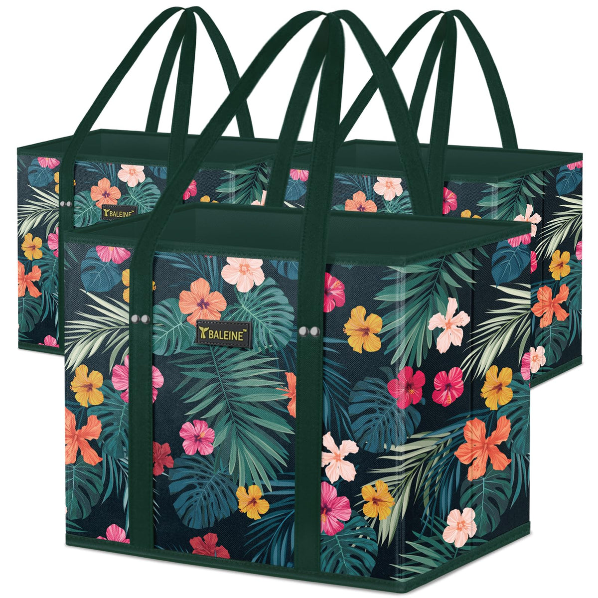 BALEINE Blossom 3Pk reusable bags folded flat for compact storage.