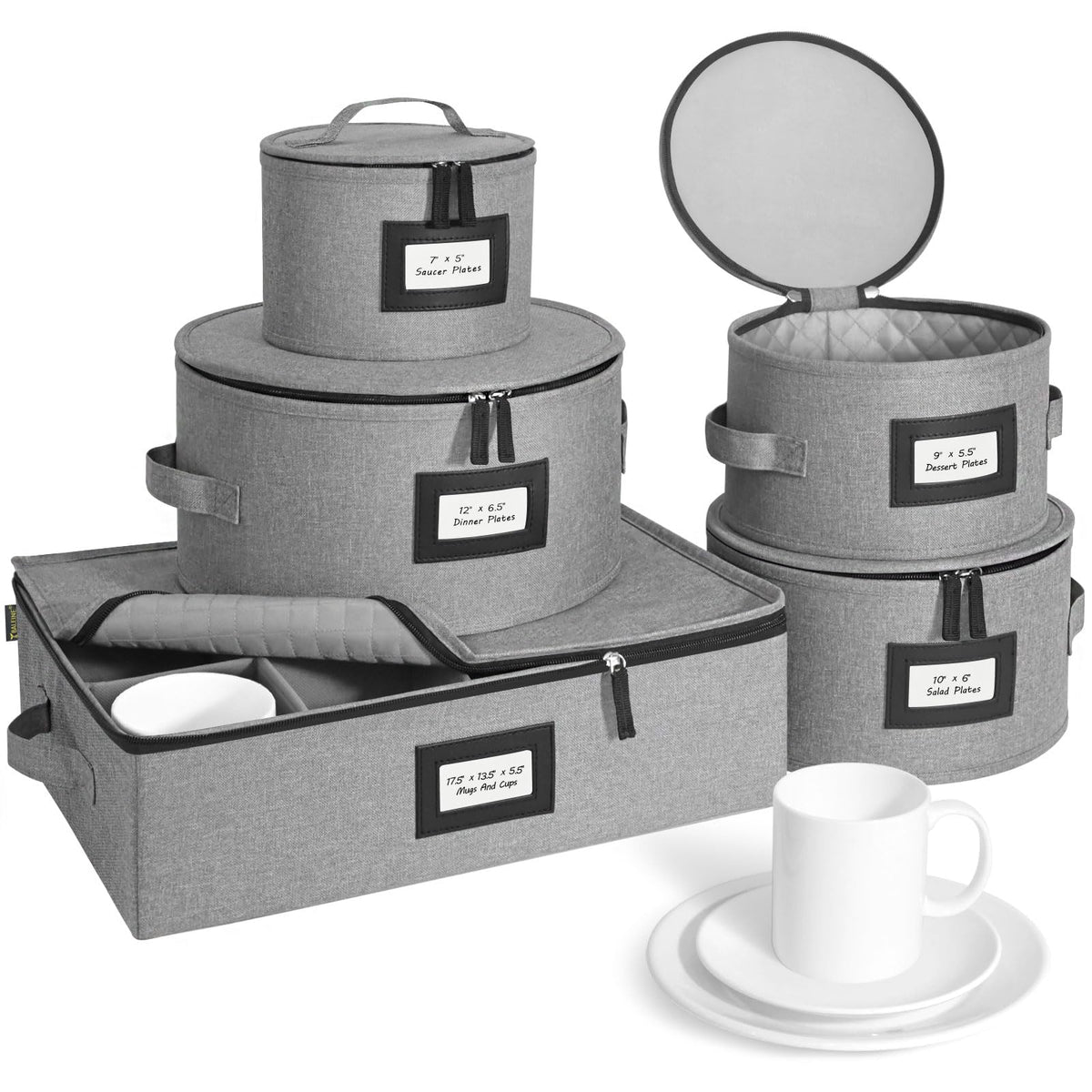 BALEINE china storage container front view with padded lining for protection.