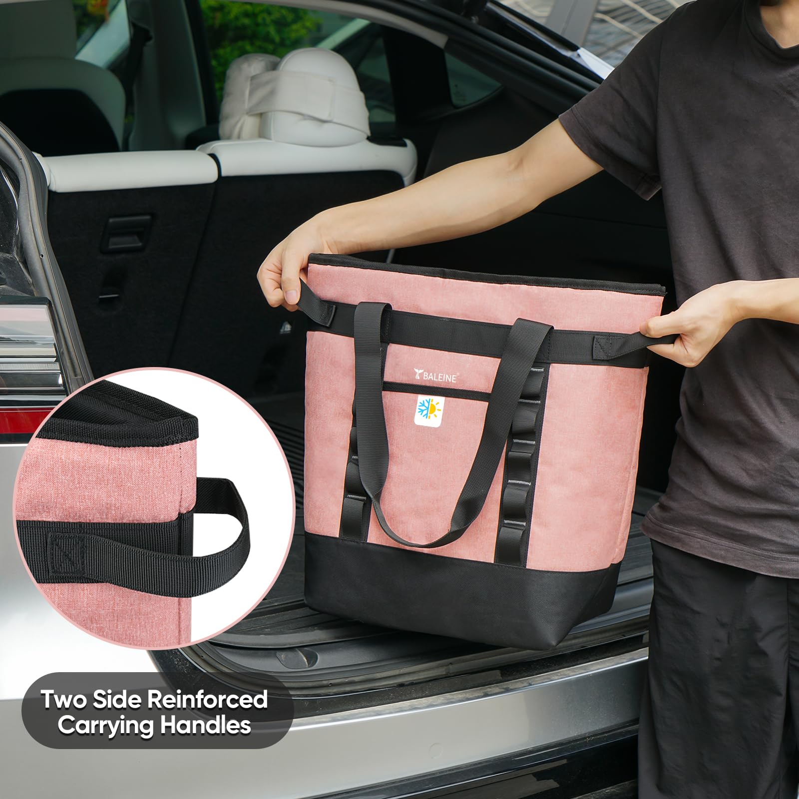 BALEINE pink grocery cooler tote ideal for groceries and daily errands.