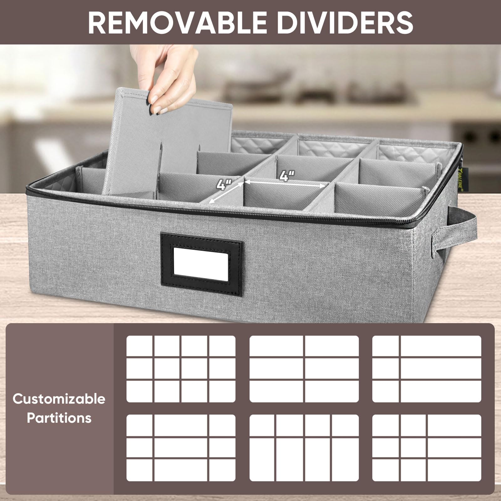 BALEINE padded interior protects dishes during storage and moving.