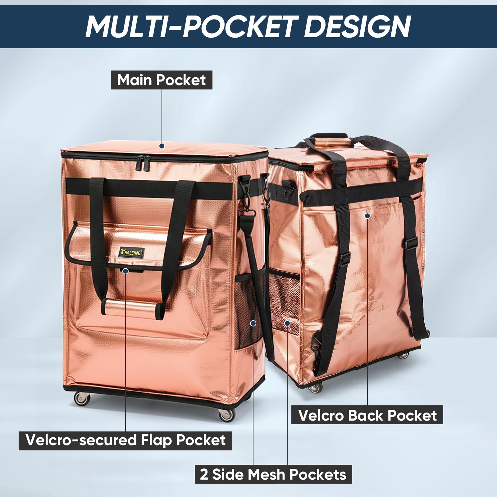 BALEINE reusable grocery bags on wheels, folded for compact storage