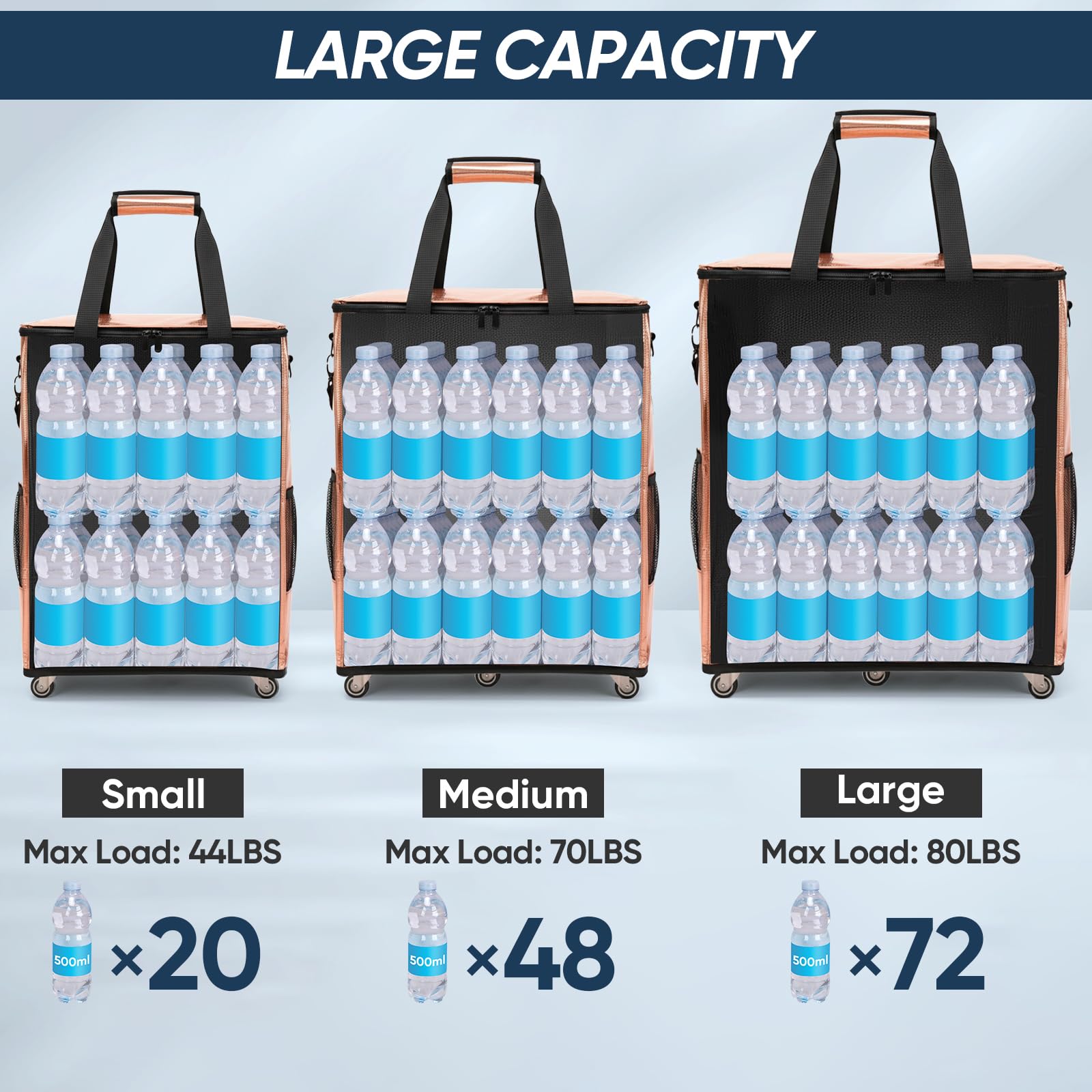 BALEINE reusable grocery bags on wheels, front pocket detail, quick access