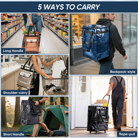 BALEINE reusable grocery bags on wheels, large capacity for groceries or laundry