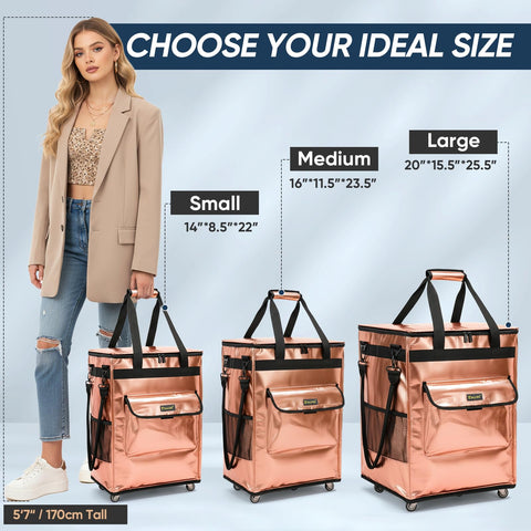 BALEINE reusable grocery bags on wheels, side pocket open, extra storage