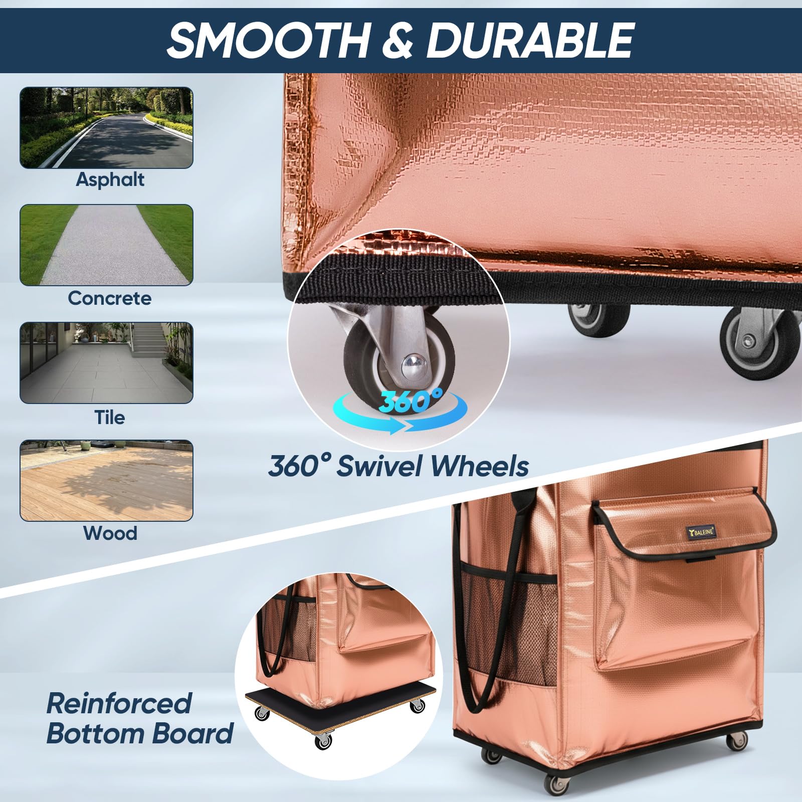 BALEINE reusable grocery bags on wheels, top pocket closed, secure essentials