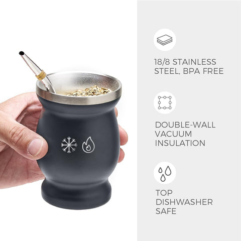 Balibetov modern mate cup demonstrates compact 8 oz capacity for daily use