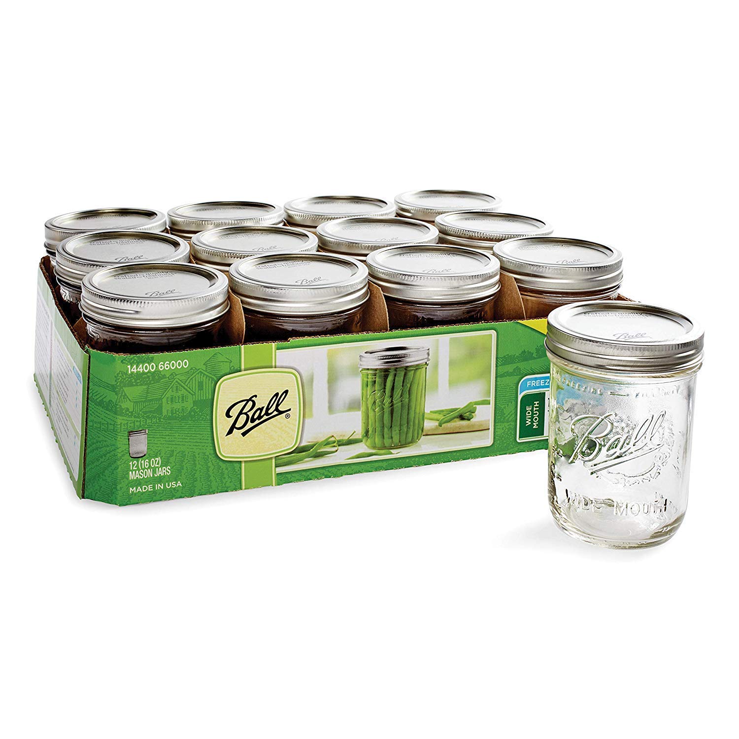 Ball 12-count packaging with lids and bands for ready-to-use canning sets.