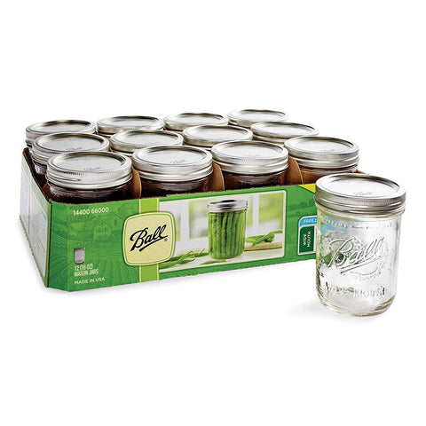 Ball 12-count packaging with lids and bands for ready-to-use canning sets.