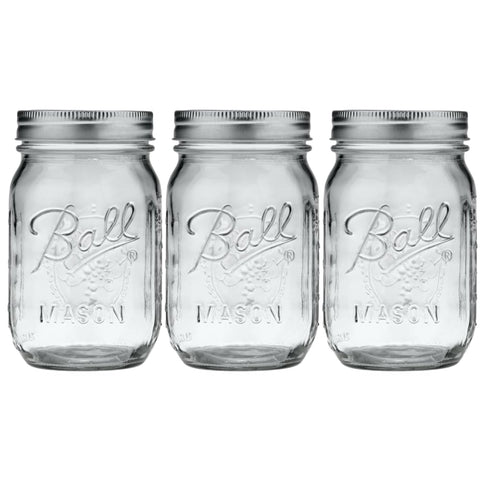 Ball Glass Mason Jar Regular Mouth 16oz 3-Pack front view ideal for canning and storage