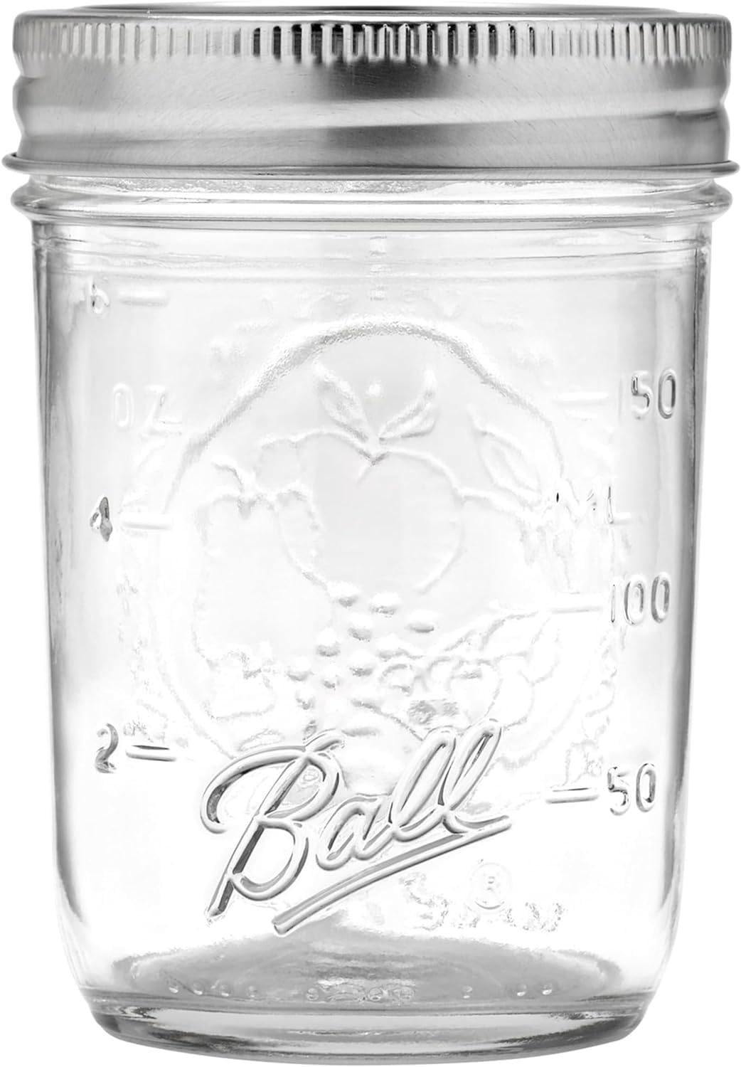 Ball regular mouth 8 oz mason jar with lids and bands, ideal for batch canning.