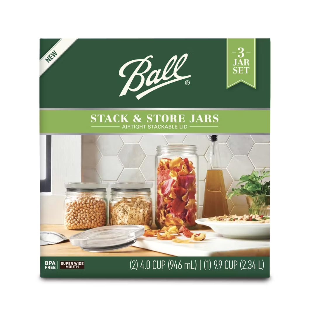 Ball Stack & Store jar with wide mouth shows easy access and measuring.