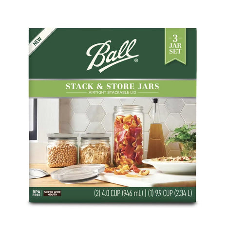 Ball Stack & Store jar with wide mouth shows easy access and measuring.