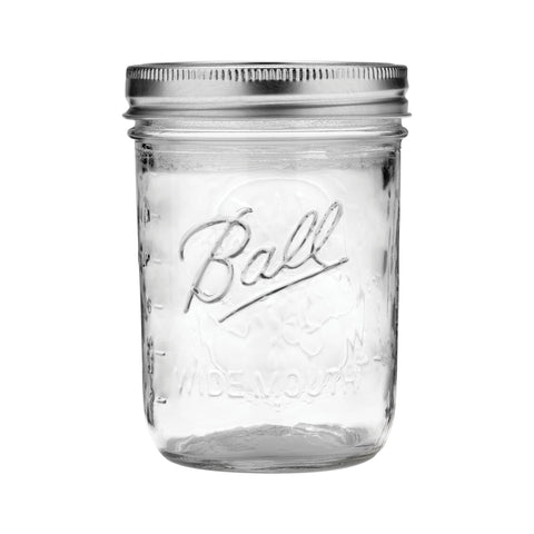 Ball wide-mouth jar empty and stacked for pantry organization.