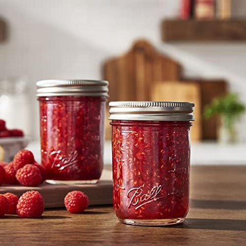 Ball wide-mouth jar on pantry shelf for easy access.