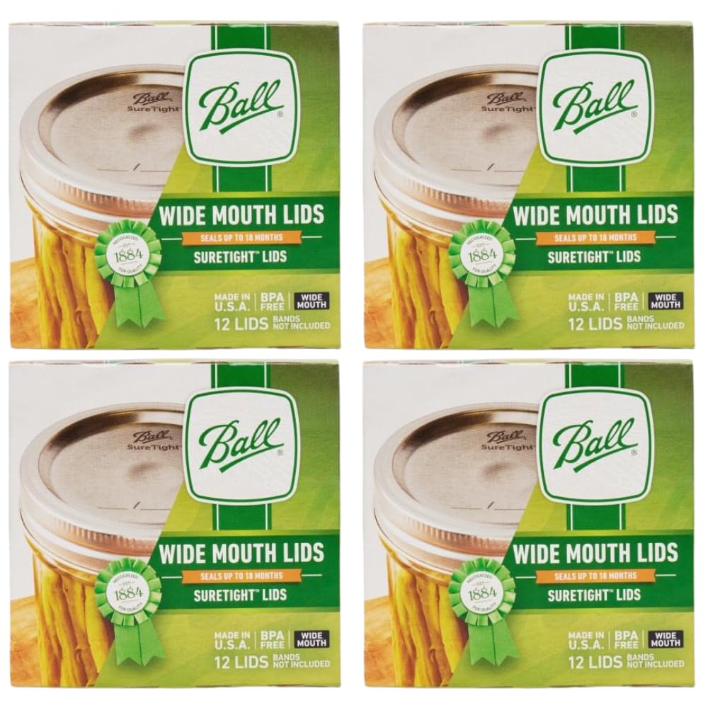 Ball wide-mouth lids secure seal for durable jar preservation.