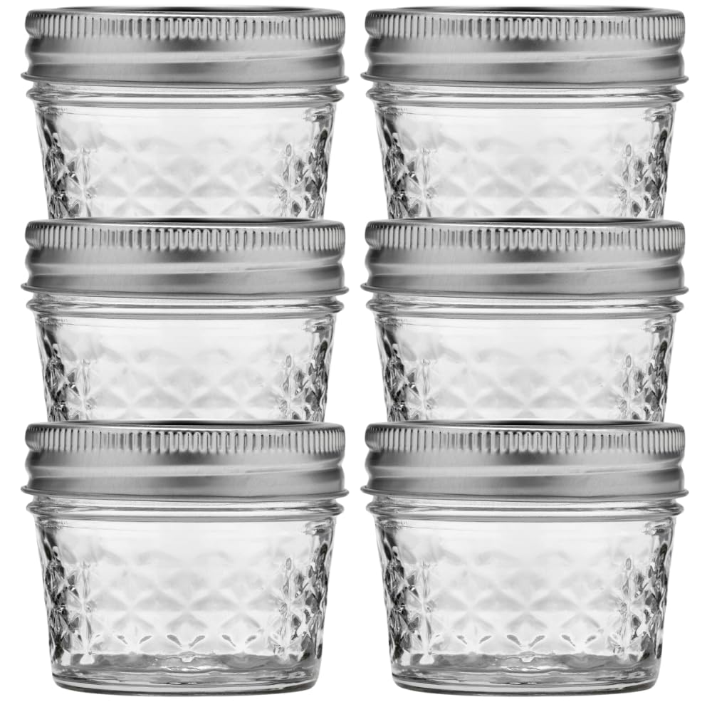 Ball wide-mouth quilted crystal jar 4oz with lids and bands for canning.