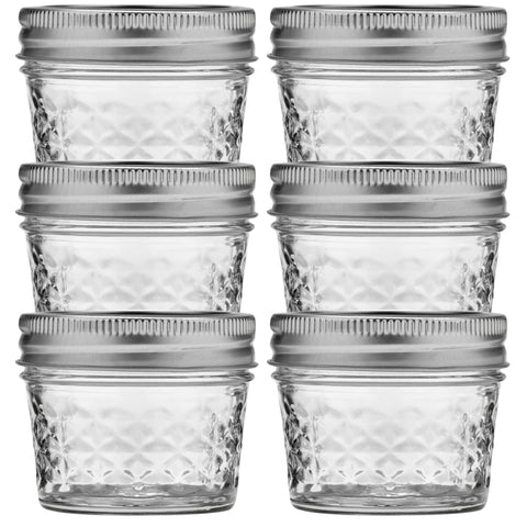 Ball wide-mouth quilted crystal jar 4oz with lids and bands for canning.
