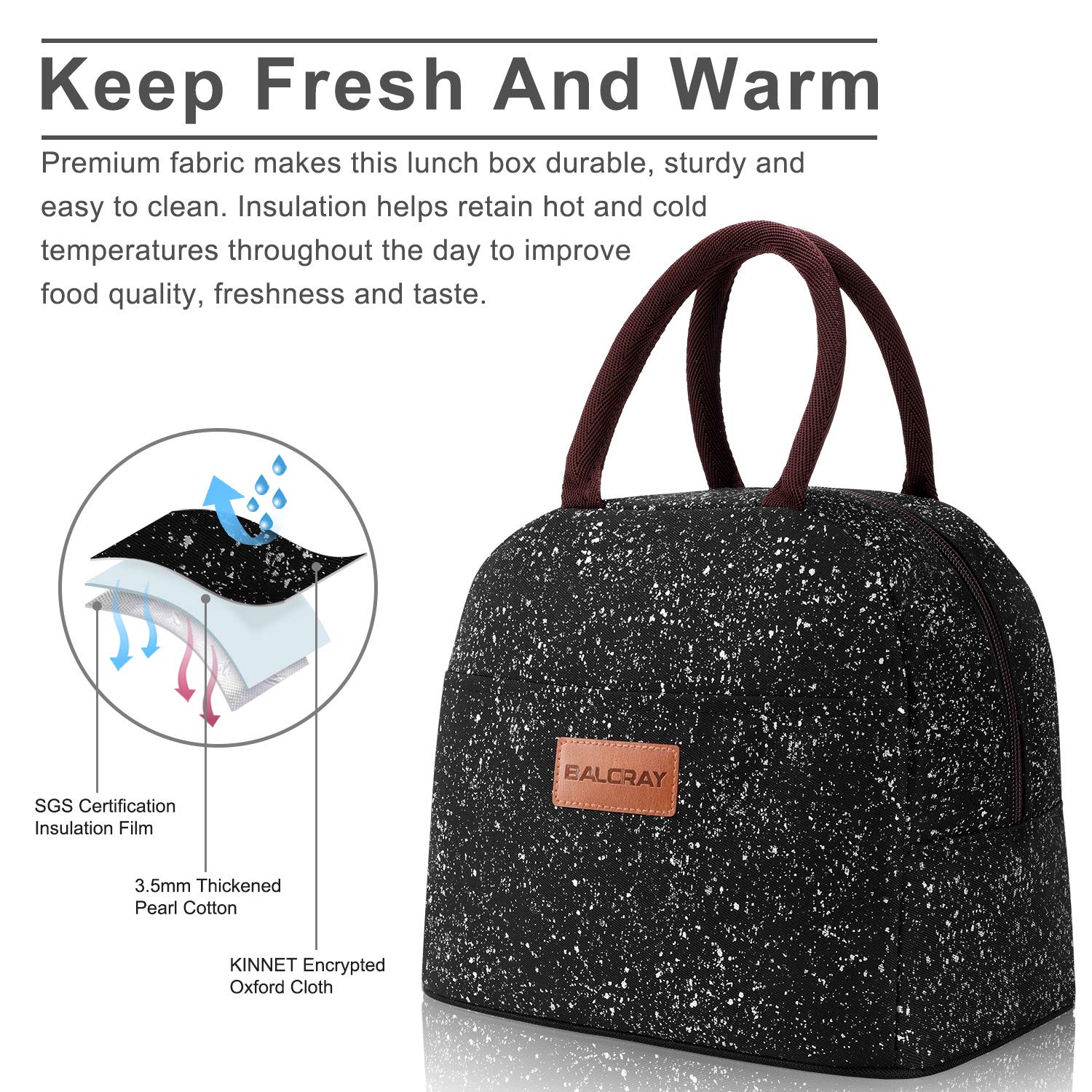 BALORAY lunch bag durable outer fabric, built for travel and outdoor use.